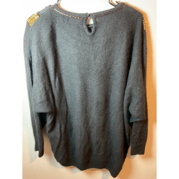 Vintage Venezia Vitale Women's 1x SilkAngora Blend Black Sweater Gold Sequin Bow - Picture 5 of 9